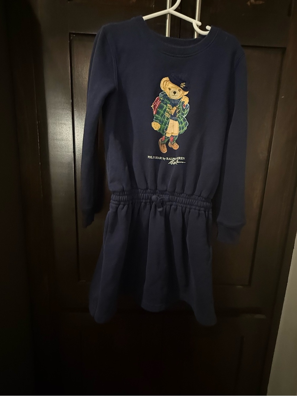 Ralph Lauren Navy Sweatshirt Dress with Embroidered Bear